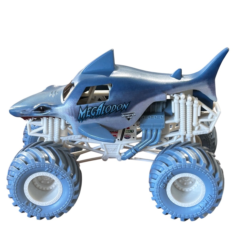 Monster Jam Megalodon 1:64 scale Die-Cast Monster Truck Blue Shark White Chassis